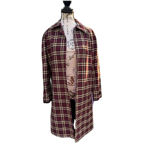 New Style Express Coat wool Blend 3/4 Length Plum Brown Plaid Womens Size 4 - Picture 1 of 5
